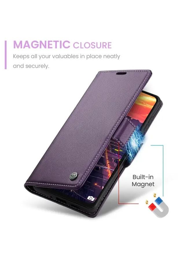 Purple RFID Blocking Leather Wallet Case With Card Holder Kickstand For Galaxy A52 5G - Image 4